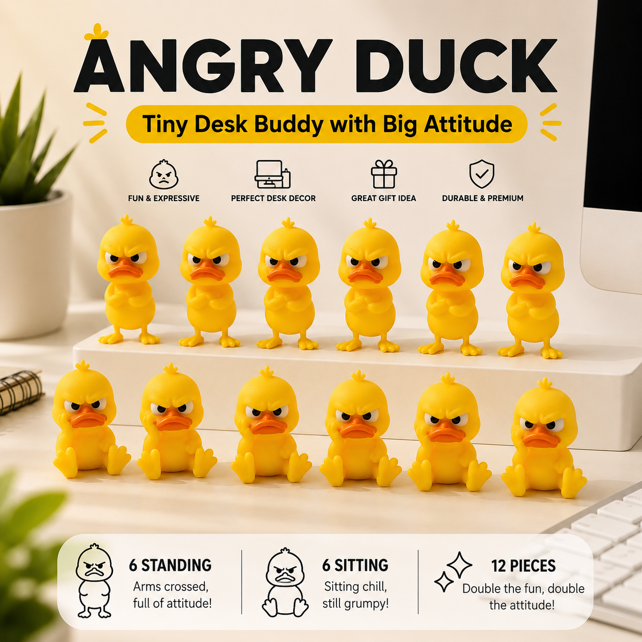 😤MY MOOD AT WORK EVERY DAY - 3D Printed Angry Duck Mini Desk Figurine