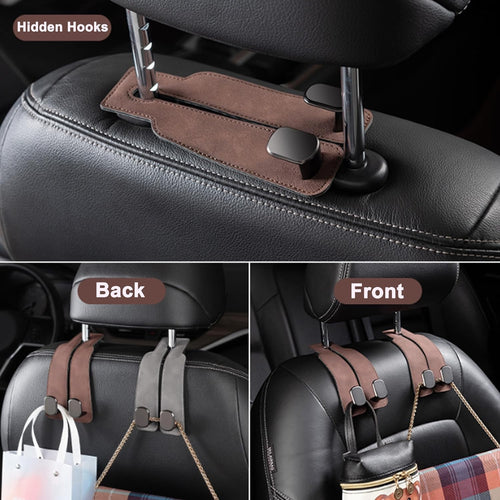 Multi-Functional Hidden Suede Metal Car Seat Back Hook