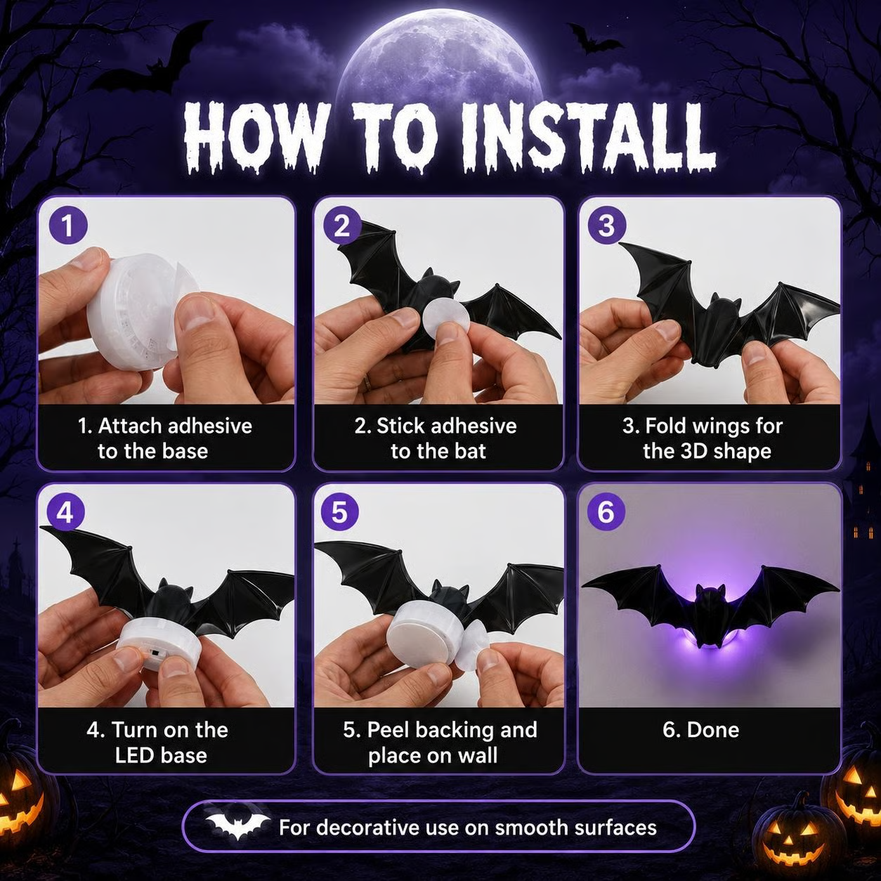 🦇 TURN YOUR WALL INTO A BAT SWARM 3D Wings + Flashing LED Lights — Instant Halloween Magic