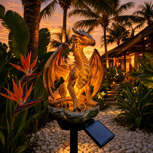 💥LAST DAY 50% OFF🐉✨Solar Dragon Garden Statue Light – Golden Ember Fantasy Outdoor Decor