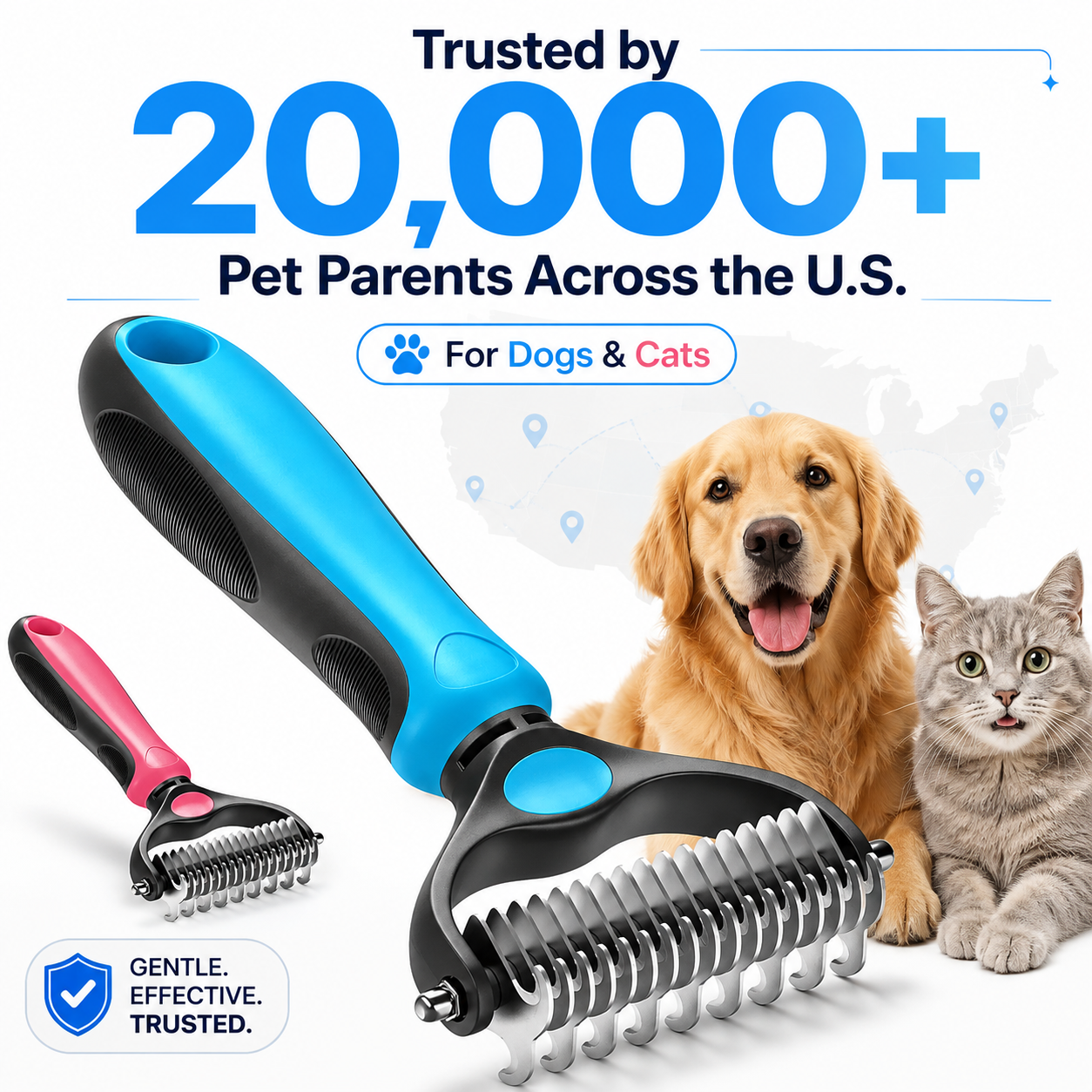 🐾Double-Sided Pet Grooming Brush – Hurtless Shedding & Dematting Undercoat Rake for Dogs and Cats