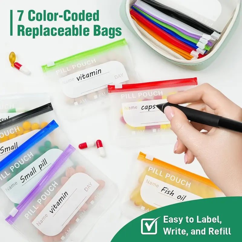 Last Day 50% OFF💊A8 Waterproof Pill Pouch Set – 7 to 14 Days of Meds & Vitamins💧Waterproof & Crush-Resistant Shell