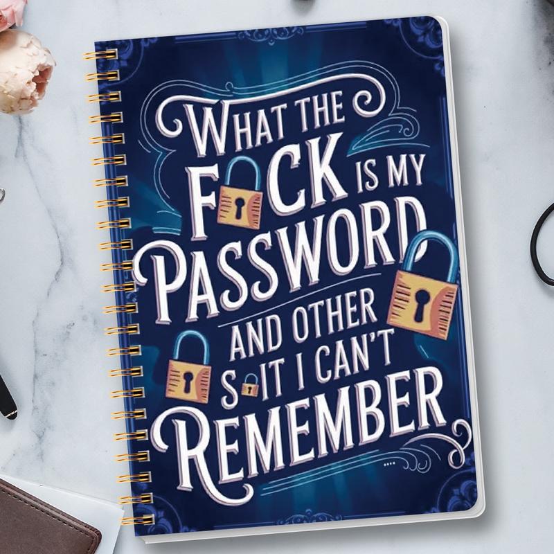 📅Funny Password Notebook - Spiral Bound with Lock Icons & Funny Security Phrases✍️