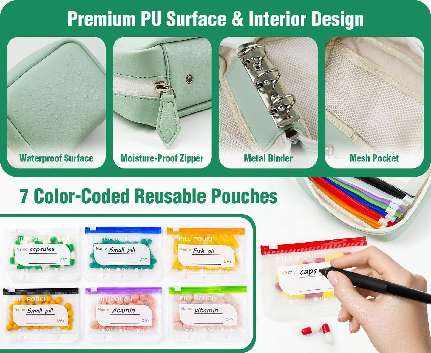 Last Day 50% OFF💊A8 Waterproof Pill Pouch Set – 7 to 14 Days of Meds & Vitamins💧Waterproof & Crush-Resistant Shell