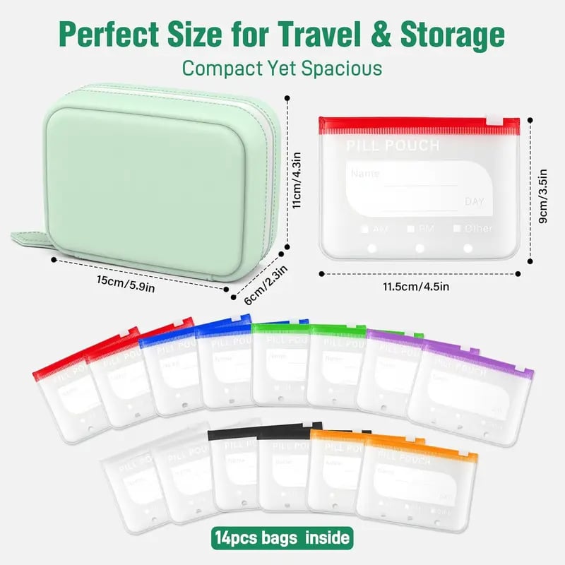 Last Day 50% OFF💊A8 Waterproof Pill Pouch Set – 7 to 14 Days of Meds & Vitamins💧Waterproof & Crush-Resistant Shell