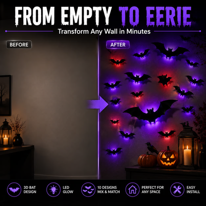 🦇 TURN YOUR WALL INTO A BAT SWARM 3D Wings + Flashing LED Lights — Instant Halloween Magic