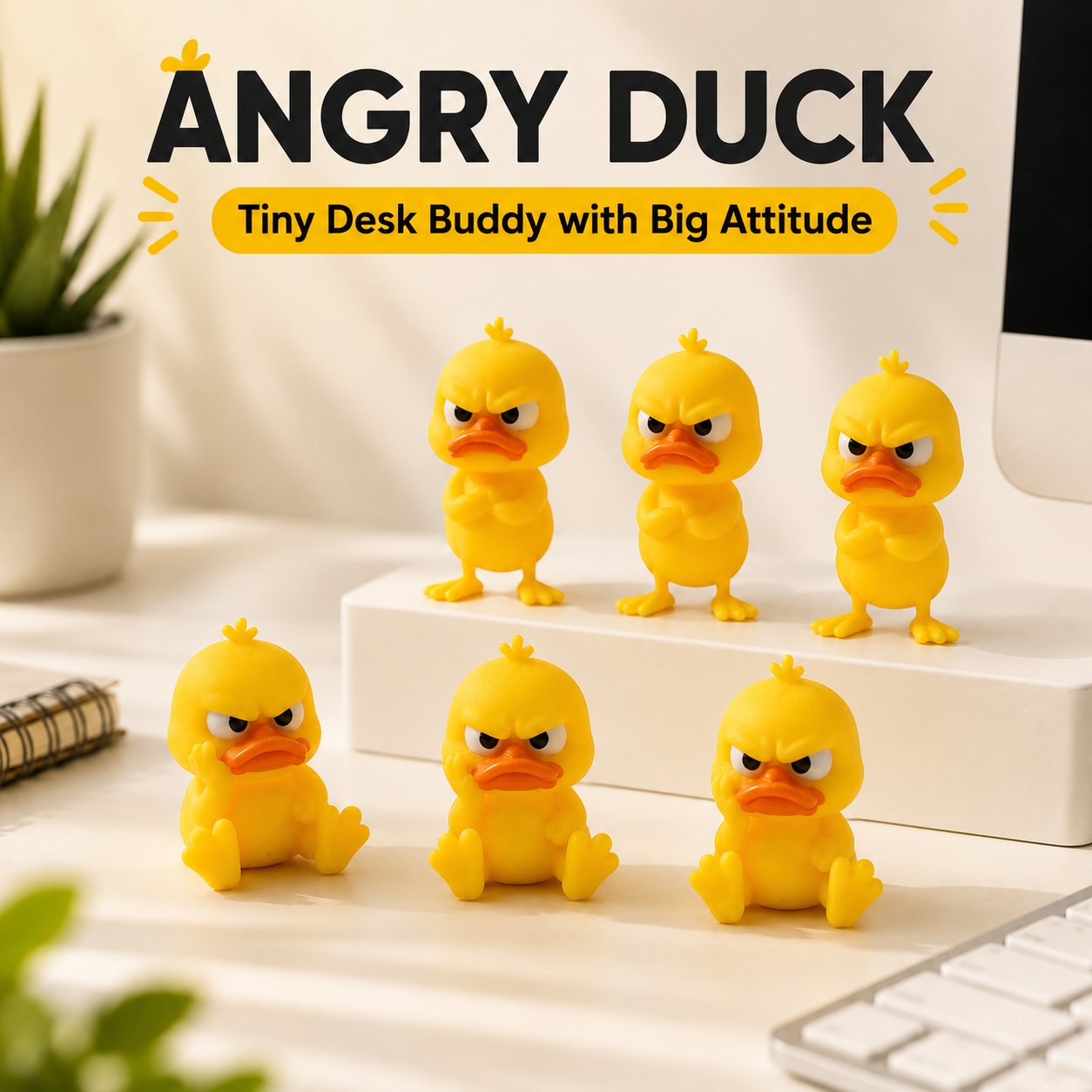 😤MY MOOD AT WORK EVERY DAY - 3D Printed Angry Duck Mini Desk Figurine