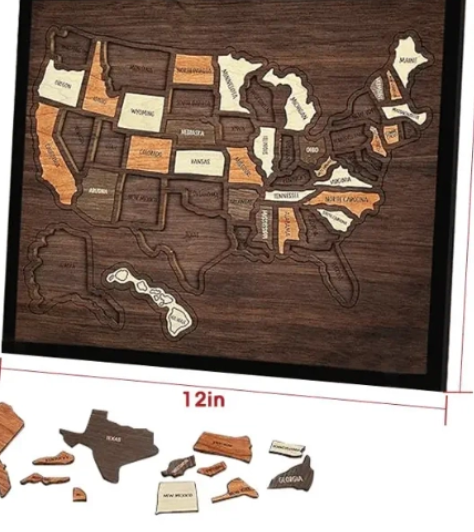 🔥Last Day 49% OFF -🇺🇸 Wooden USA Travel Map Puzzle🧩A Stylish Way to Track Your Journey