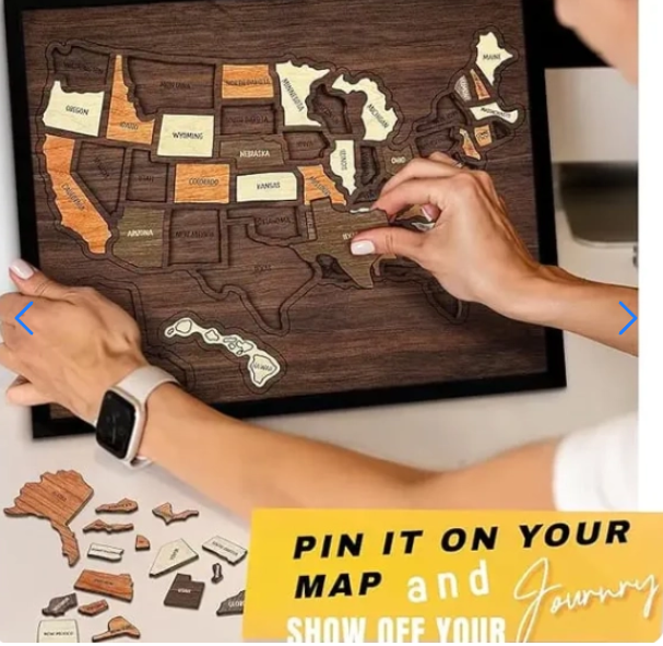 🔥Last Day 49% OFF -🇺🇸 Wooden USA Travel Map Puzzle🧩A Stylish Way to Track Your Journey