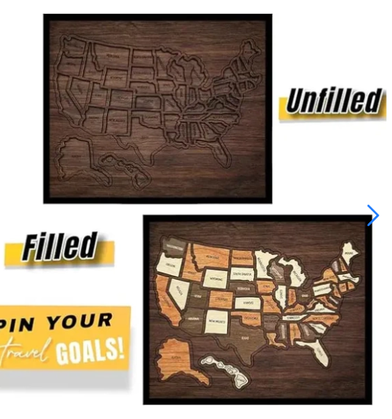🔥Last Day 49% OFF -🇺🇸 Wooden USA Travel Map Puzzle🧩A Stylish Way to Track Your Journey
